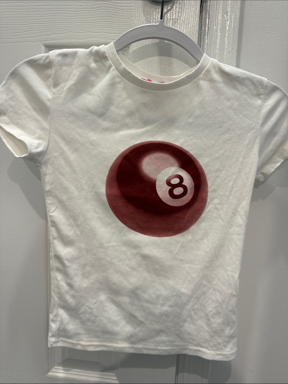 Edikted White Tee with Maroon 8-Ball Graphic